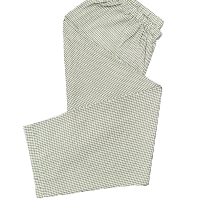 91家纺网 家纺一手货源 找家纺 皇寝世家 2023新款纯棉双层纱短袖长裤家居服套装 805女-绿细格