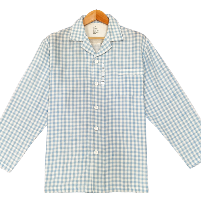 91家纺网 家纺一手货源 找家纺 皇寝世家 2023新款纯棉双层纱长袖长裤家居服套装 802男-糖果蓝