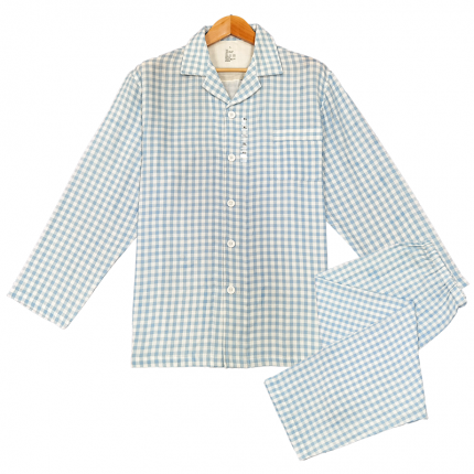 皇寝世家 2023新款纯棉双层纱长袖长裤家居服套装 802男-糖果蓝