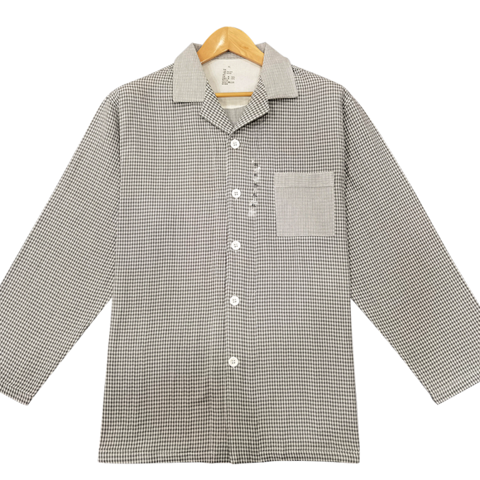 91家纺网 家纺一手货源 找家纺 皇寝世家 2023新款纯棉双层纱长袖长裤家居服套装 802男-灰细格