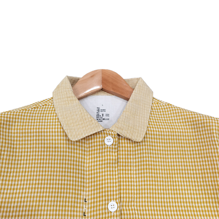 91家纺网 家纺一手货源 找家纺 皇寝世家 2023新款纯棉双层纱长袖长裤家居服套装 803女-黄细格