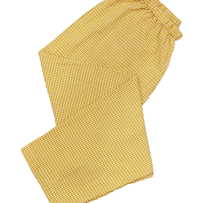 91家纺网 家纺一手货源 找家纺 皇寝世家 2023新款纯棉双层纱长袖长裤家居服套装 803女-黄细格