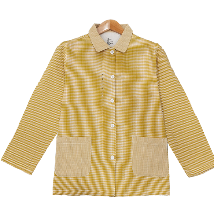 91家纺网 家纺一手货源 找家纺 皇寝世家 2023新款纯棉双层纱长袖长裤家居服套装 803女-黄细格