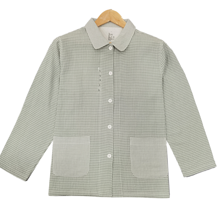 91家纺网 家纺一手货源 找家纺 皇寝世家 2023新款纯棉双层纱长袖长裤家居服套装 803女-绿细格