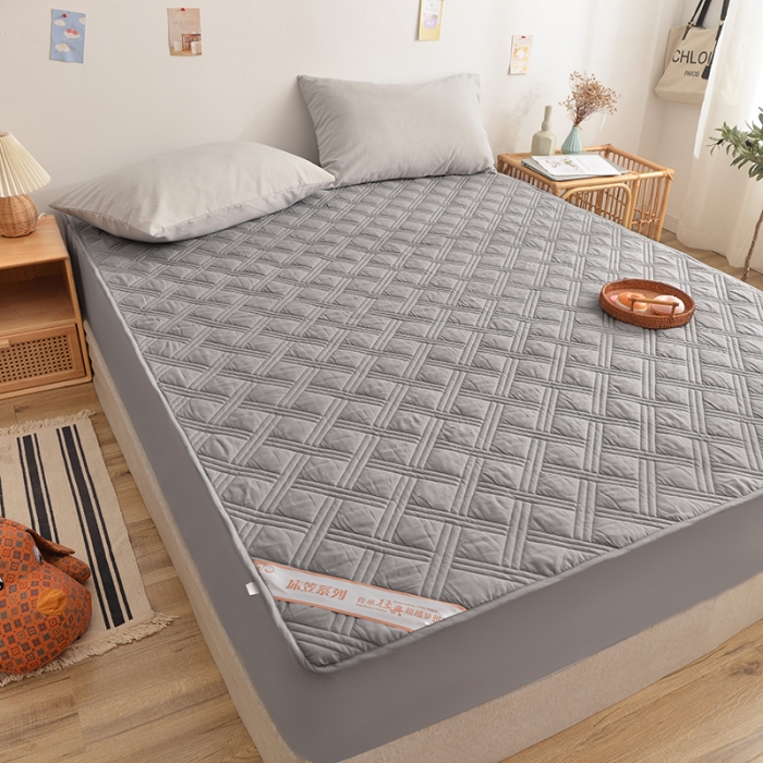 91家纺网 家纺一手货源 找家纺 梦柏 2023新款13372全棉斜纹夹棉床笠 中灰