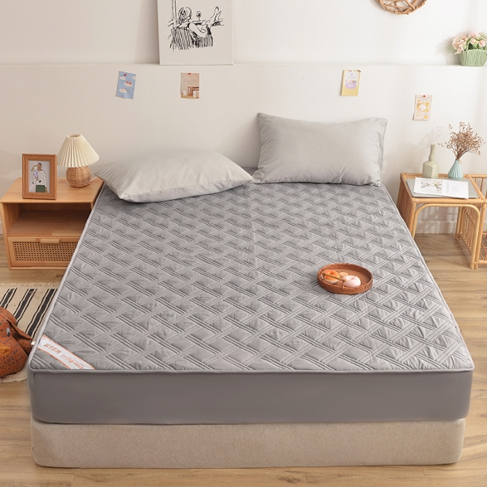 91家纺网 家纺一手货源 找家纺 梦柏 2023新款13372全棉斜纹夹棉床笠 中灰