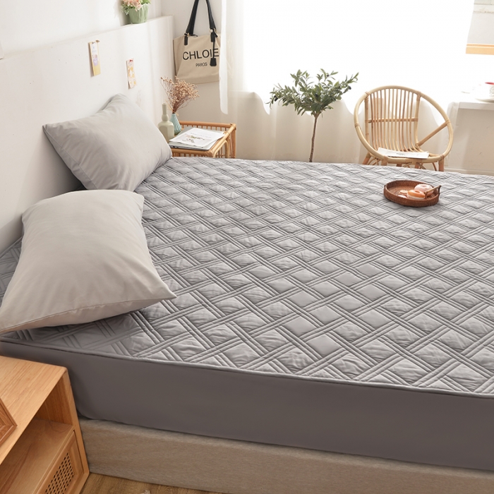 91家纺网 家纺一手货源 找家纺 梦柏 2023新款13372全棉斜纹夹棉床笠 中灰