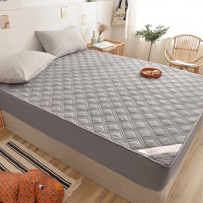 91家纺网 家纺一手货源 找家纺 梦柏 2023新款13372全棉斜纹夹棉床笠 中灰