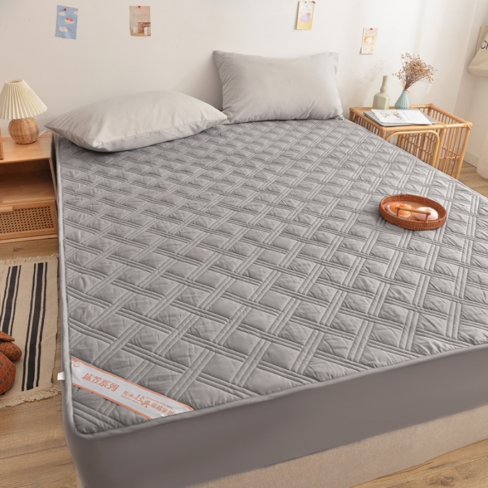 91家纺网 家纺一手货源 找家纺 梦柏 2023新款13372全棉斜纹夹棉床笠 中灰