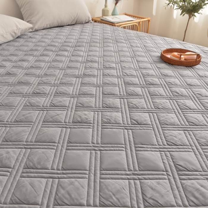 91家纺网 家纺一手货源 找家纺 梦柏 2023新款13372全棉斜纹夹棉床笠 中灰