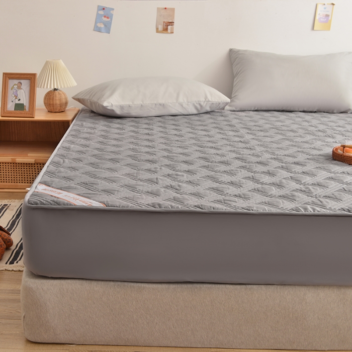 91家纺网 家纺一手货源 找家纺 梦柏 2023新款13372全棉斜纹夹棉床笠 中灰