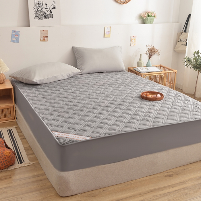 91家纺网 家纺一手货源 找家纺 梦柏 2023新款13372全棉斜纹夹棉床笠 中灰