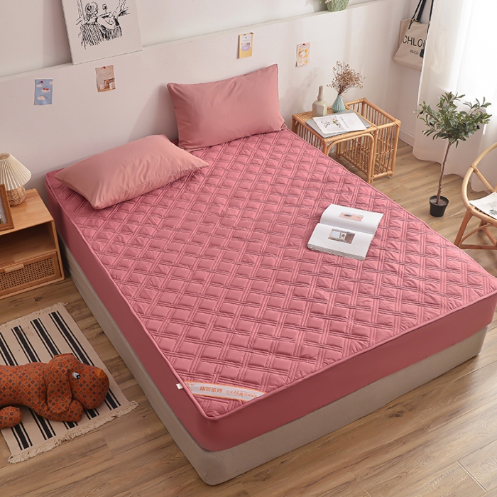 91家纺网 家纺一手货源 找家纺 梦柏 2023新款13372全棉斜纹夹棉床笠 嫣红