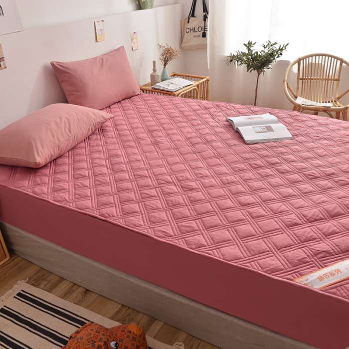 91家纺网 家纺一手货源 找家纺 梦柏 2023新款13372全棉斜纹夹棉床笠 嫣红