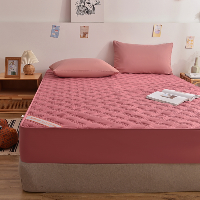 91家纺网 家纺一手货源 找家纺 梦柏 2023新款13372全棉斜纹夹棉床笠 嫣红