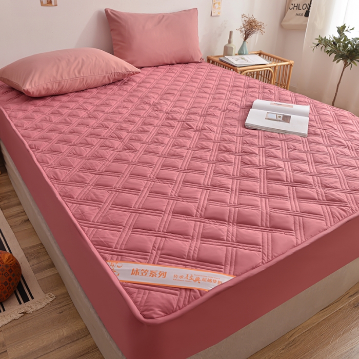 91家纺网 家纺一手货源 找家纺 梦柏 2023新款13372全棉斜纹夹棉床笠 嫣红