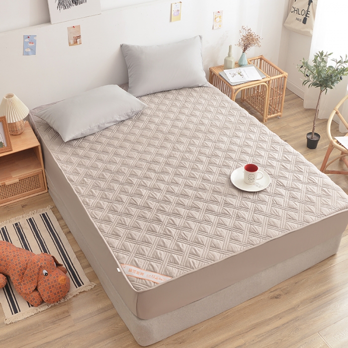 91家纺网 家纺一手货源 找家纺 梦柏 2023新款13372全棉斜纹夹棉床笠 浅灰