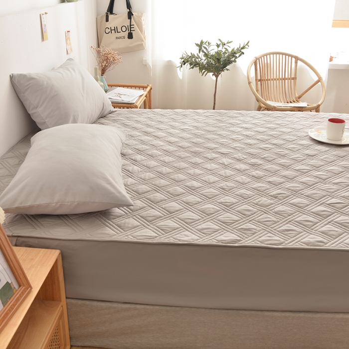 91家纺网 家纺一手货源 找家纺 梦柏 2023新款13372全棉斜纹夹棉床笠 浅灰