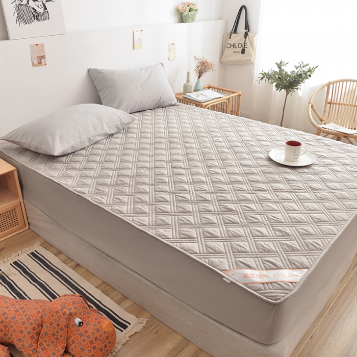 91家纺网 家纺一手货源 找家纺 梦柏 2023新款13372全棉斜纹夹棉床笠 浅灰