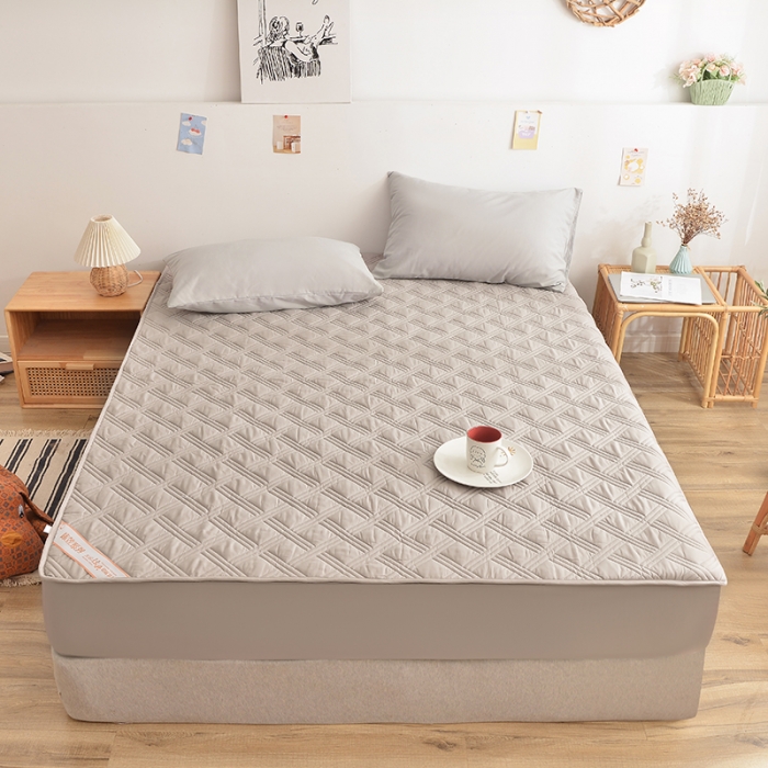 91家纺网 家纺一手货源 找家纺 梦柏 2023新款13372全棉斜纹夹棉床笠 浅灰