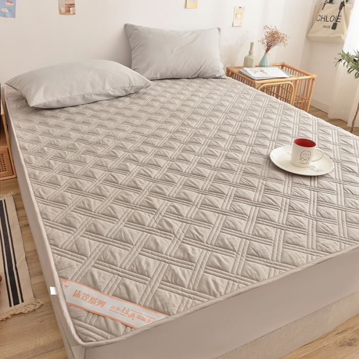 91家纺网 家纺一手货源 找家纺 梦柏 2023新款13372全棉斜纹夹棉床笠 浅灰