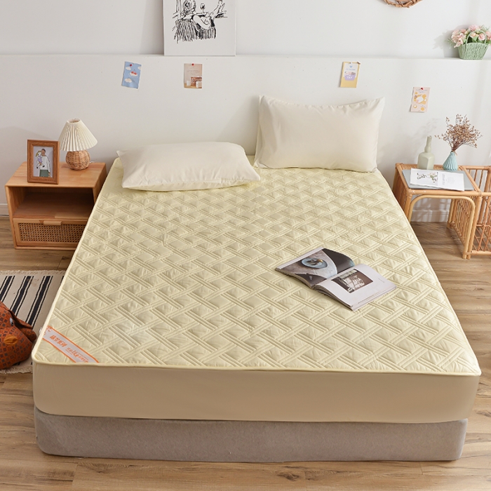 91家纺网 家纺一手货源 找家纺 梦柏 2023新款13372全棉斜纹夹棉床笠 奶黄