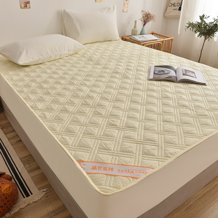 91家纺网 家纺一手货源 找家纺 梦柏 2023新款13372全棉斜纹夹棉床笠 奶黄