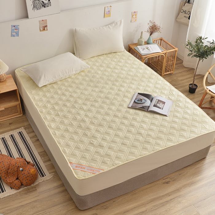 91家纺网 家纺一手货源 找家纺 梦柏 2023新款13372全棉斜纹夹棉床笠 奶黄