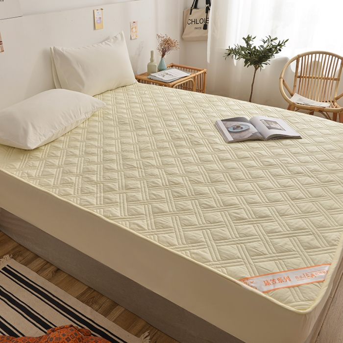 91家纺网 家纺一手货源 找家纺 梦柏 2023新款13372全棉斜纹夹棉床笠 奶黄