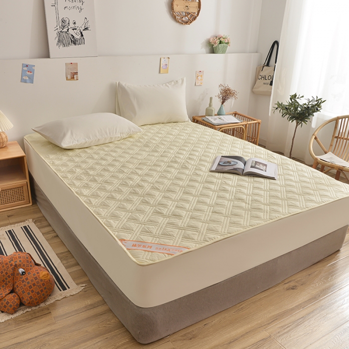 91家纺网 家纺一手货源 找家纺 梦柏 2023新款13372全棉斜纹夹棉床笠 奶黄