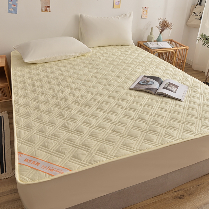 91家纺网 家纺一手货源 找家纺 梦柏 2023新款13372全棉斜纹夹棉床笠 奶黄