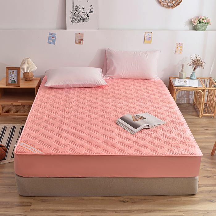 91家纺网 家纺一手货源 找家纺 梦柏 2023新款13372全棉斜纹夹棉床笠 粉色