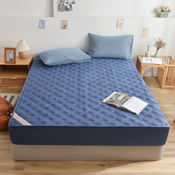 91家纺网 家纺一手货源 找家纺 梦柏 2023新款13372全棉斜纹夹棉床笠 宝蓝