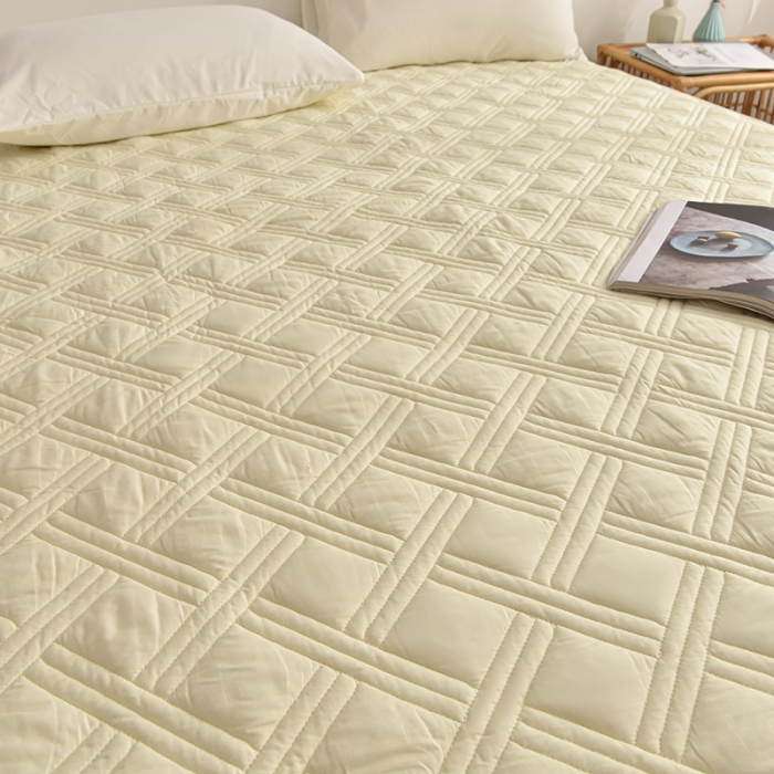 91家纺网 家纺一手货源 找家纺 梦柏 2023新款13372全棉斜纹夹棉床笠 奶黄