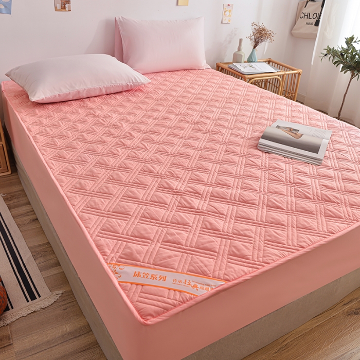 91家纺网 家纺一手货源 找家纺 梦柏 2023新款13372全棉斜纹夹棉床笠 粉色