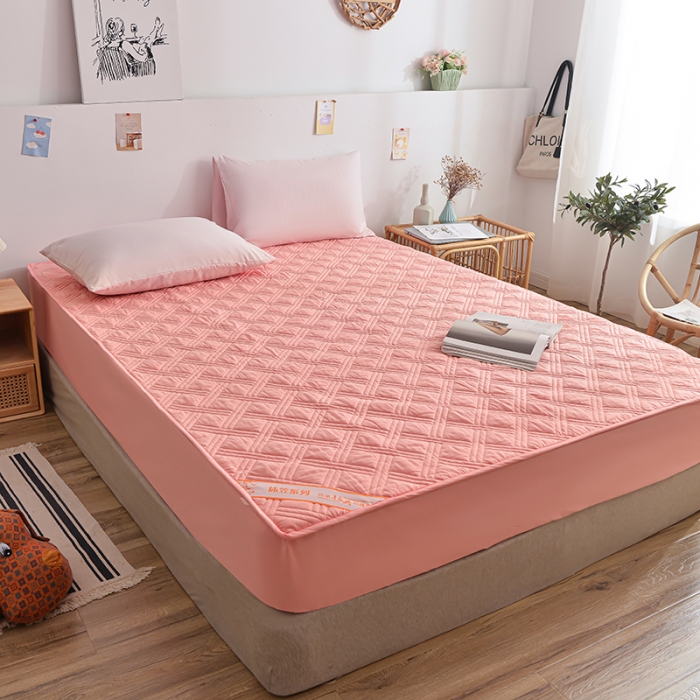 91家纺网 家纺一手货源 找家纺 梦柏 2023新款13372全棉斜纹夹棉床笠 粉色