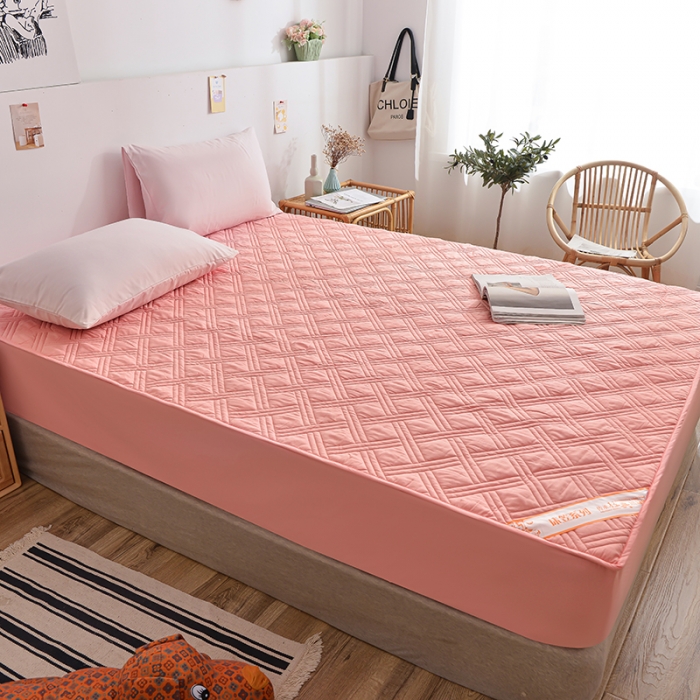 91家纺网 家纺一手货源 找家纺 梦柏 2023新款13372全棉斜纹夹棉床笠 粉色