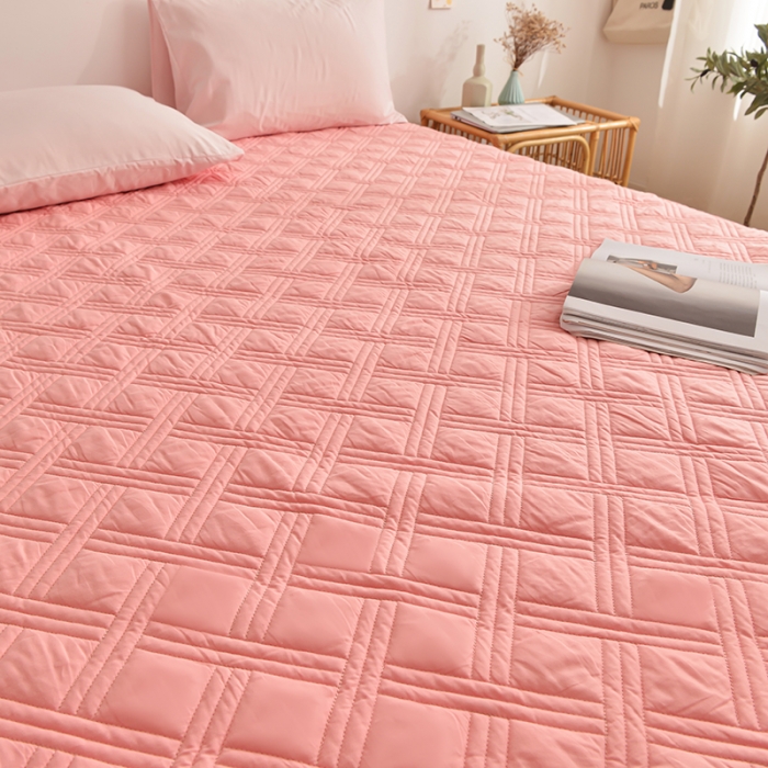 91家纺网 家纺一手货源 找家纺 梦柏 2023新款13372全棉斜纹夹棉床笠 粉色