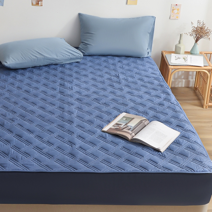 91家纺网 家纺一手货源 找家纺 梦柏 2023新款13372全棉斜纹夹棉床笠 宝蓝