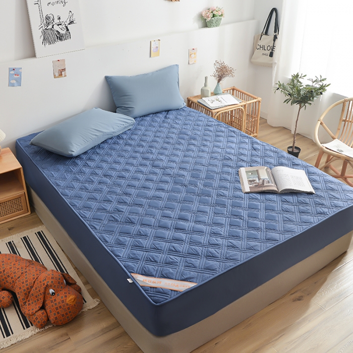 91家纺网 家纺一手货源 找家纺 梦柏 2023新款13372全棉斜纹夹棉床笠 宝蓝