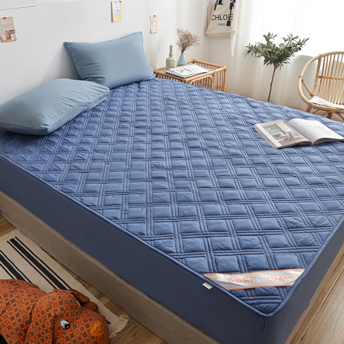 91家纺网 家纺一手货源 找家纺 梦柏 2023新款13372全棉斜纹夹棉床笠 宝蓝