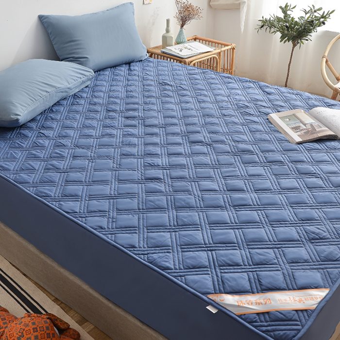 91家纺网 家纺一手货源 找家纺 梦柏 2023新款13372全棉斜纹夹棉床笠 宝蓝