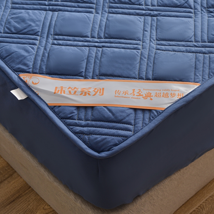 91家纺网 家纺一手货源 找家纺 梦柏 2023新款13372全棉斜纹夹棉床笠 宝蓝