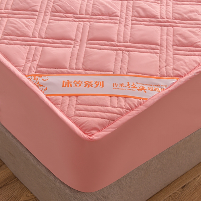 91家纺网 家纺一手货源 找家纺 梦柏 2023新款13372全棉斜纹夹棉床笠 粉色