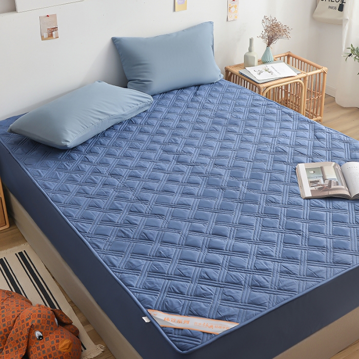 91家纺网 家纺一手货源 找家纺 梦柏 2023新款13372全棉斜纹夹棉床笠 宝蓝