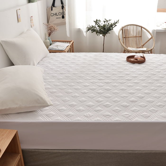 91家纺网 家纺一手货源 找家纺 梦柏 2023新款13372全棉斜纹夹棉床笠 白色