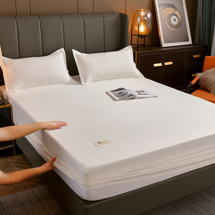 91家纺网 家纺一手货源 找家纺 A类全棉13372喷气床笠母婴级床笠单件纯色床罩保护罩套本白