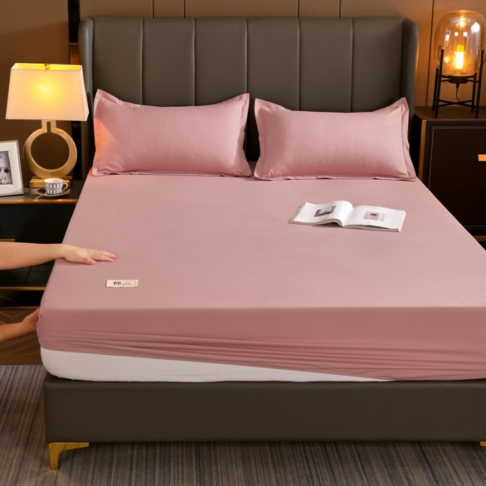 91家纺网 家纺一手货源 找家纺 千百笠A类全棉13372喷气床笠纯色床罩保护罩套全包围浅豆沙