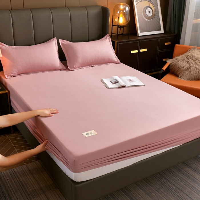 91家纺网 家纺一手货源 找家纺 千百笠A类全棉13372喷气床笠纯色床罩保护罩套全包围浅豆沙