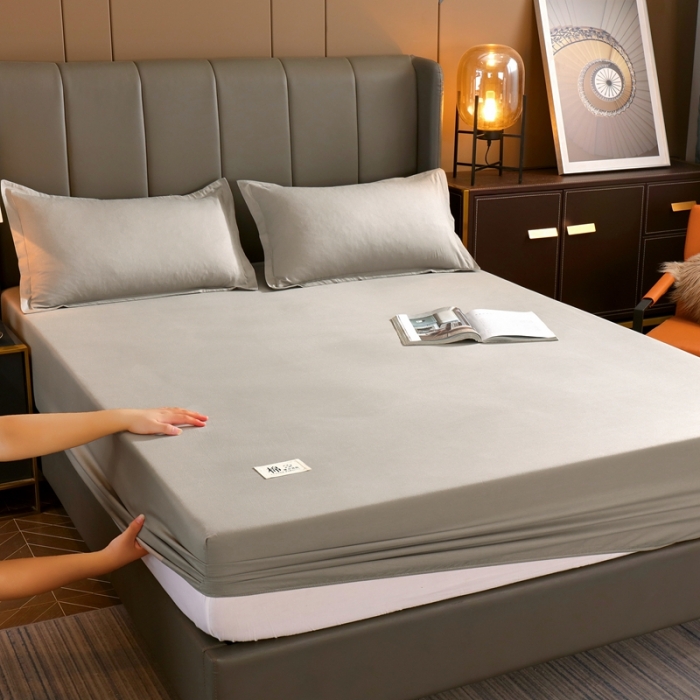 91家纺网 家纺一手货源 找家纺 千百笠A类全棉13372喷气床笠纯色床罩保护罩套全包围浅灰